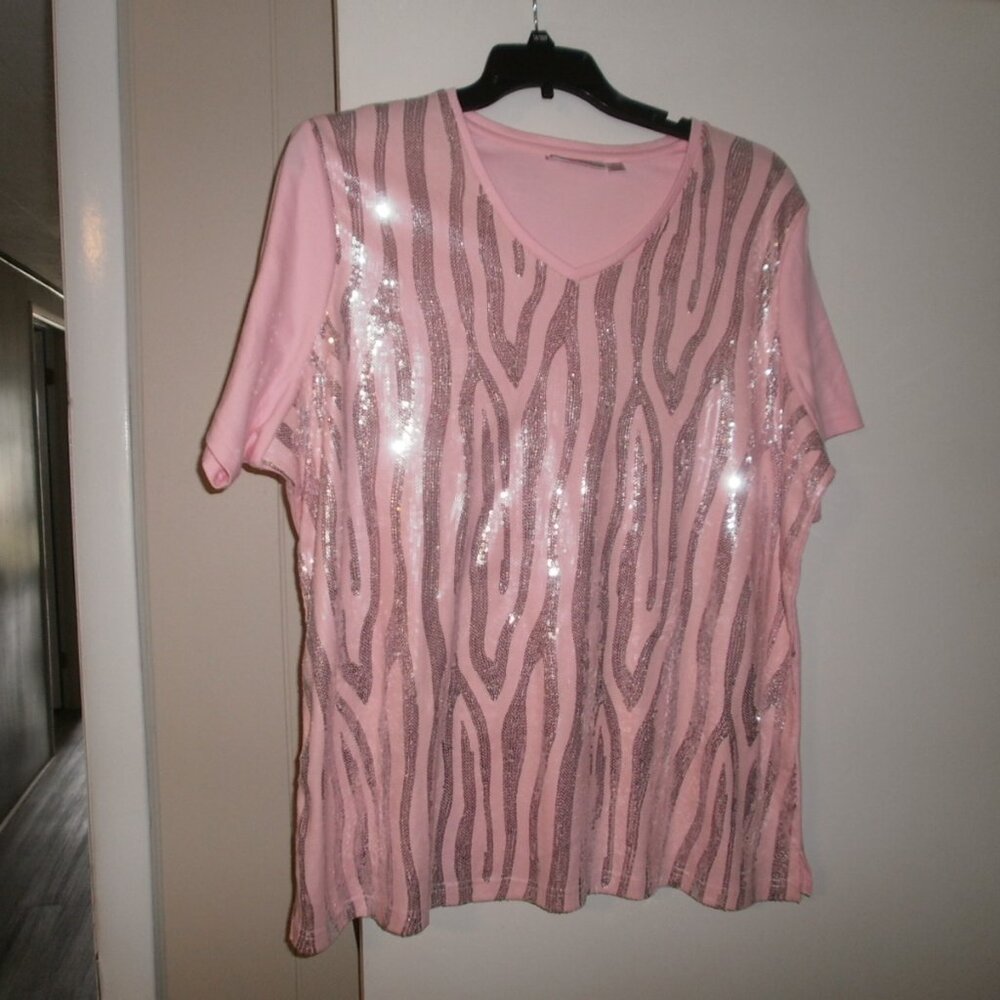 Quacker factory Pink Glitter top Woman's size 2X NES